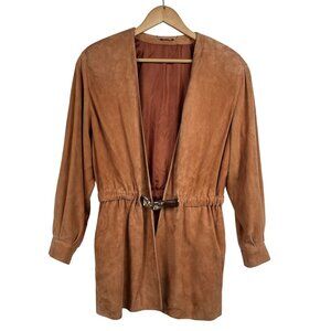 La Matta Womens 100% Leather Coat Cardigan Sz 4 Made in Italy